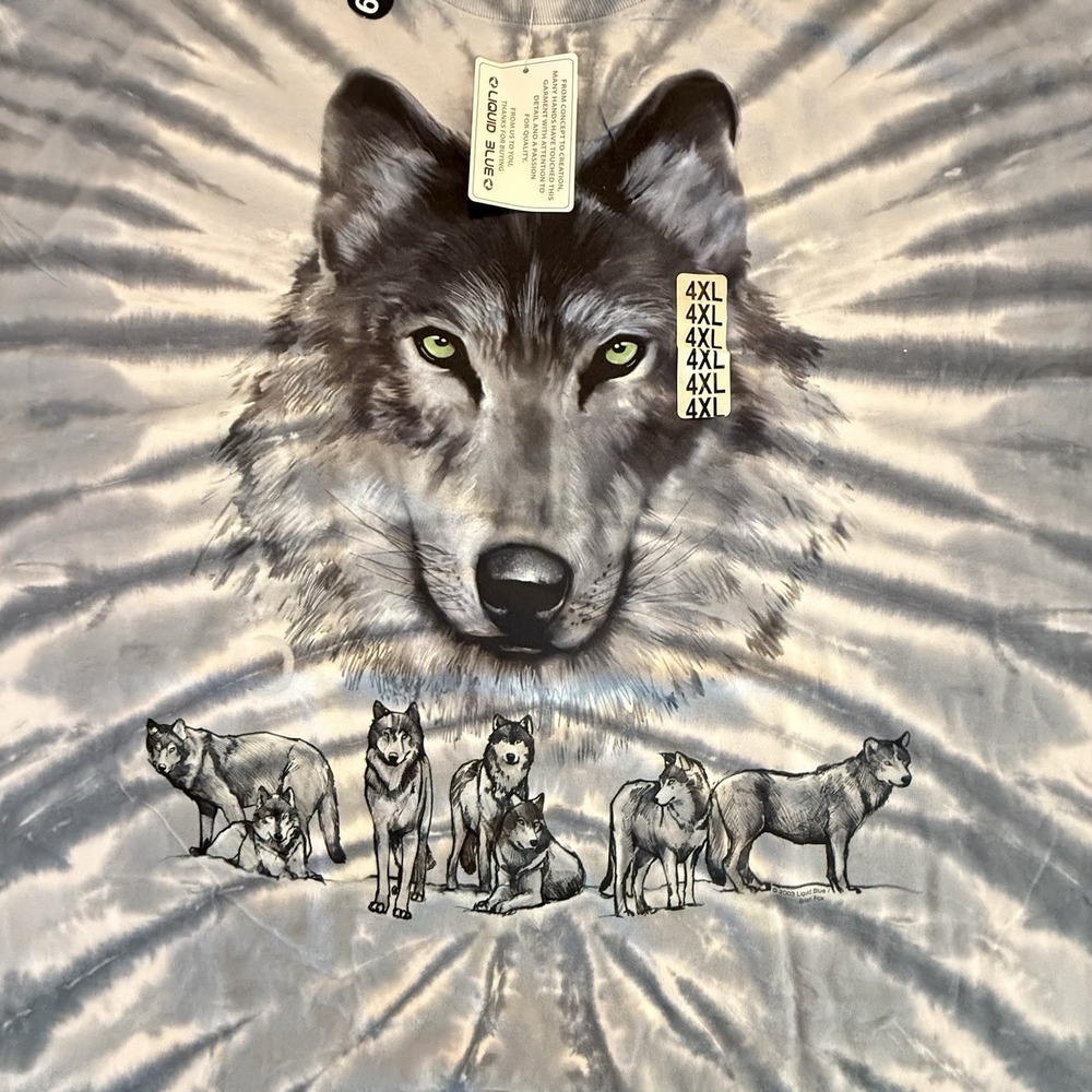 Liquid Blue Wolf T Shirt 4XL Bronze Tie Dye Gray Wildlife Graphic 2003 Brian Fox - Picture 2 of 6